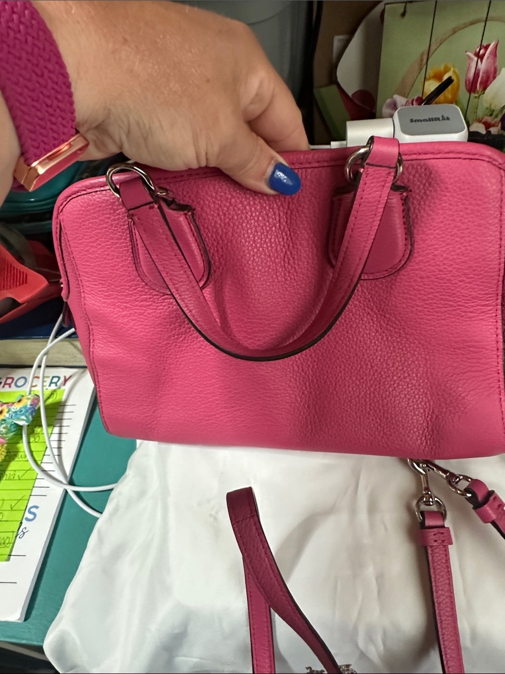 Coach Hot Pink Pebbled Leather Satchel with Removable Strap - Picture 3 of 3